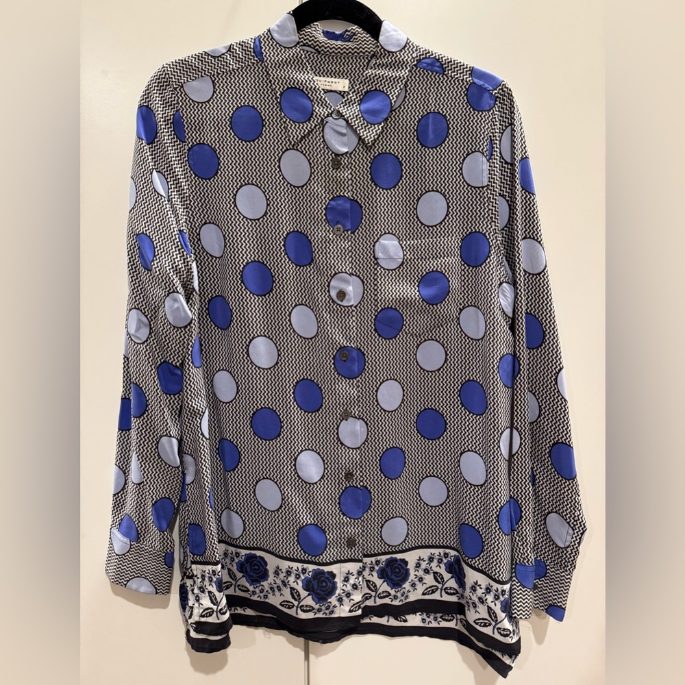 Blue and White Polka Dot Blouse